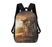 Boy And Giant Tiger in Fantasy Landscape Backpack, 3D Printed School Bag, School Lunch Bag, Travel Backpack, Friends Backpack, School Backpack for Girls And Boys 17inch