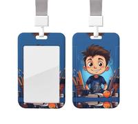 Boy and Pencil ID Badge Holder with Lanyard Vertical Card Case Protector Pouch with Clear Window Plastic Sliding ID Card Holder for NurseOffice Supplies Name Tag