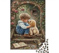 Boy And Puppy Recycled Paper Jigsaw Puzzle 1000 Piece Rose Garden Birthday Gift Memory Improvement Party Game Home Decor 52x38cm/1000pcs
