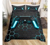 Boy Black Blue Gaming Bedding Duvet Cover Set Single, Kids Gamepad Gamer Soft Z
