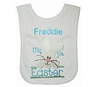 Boy Bunny Personalised Easter Bib. (White)
