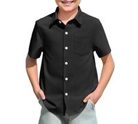 Boy Button-Down Shirts Boys Black Shirt Cuban Collar Shirt Summer Kids Short Sleeve Basic Solid School Shirts Casual Fashion Uniforms Tops for Boys 5-14 Years