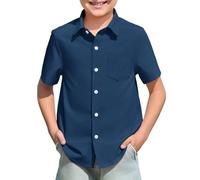 Boy Button-Down Shirts Boys Black Shirt Cuban Collar Shirt Summer Kids Short Sleeve Basic Solid School Shirts Casual Fashion Uniforms Tops for Boys 5-14 Years