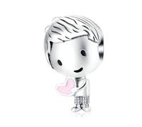 Boy Charm 925 Sterling Silver Child Charm Birthday Charm Family Friendship Mom Charm Flower Birthstone for Pandora Charm Bracelet (Boy A)