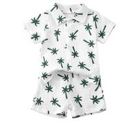 Boy Clothes Boys Comfortable and Breathable Short Sleeved Twopiece Set with Cute Coconut Tree Prints Boy Clothes (White, 6-12 Months)
