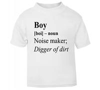 Boy Definition Noise Make Dirt Digger Short Sleeve Cotton Toddler t Shirt, 1-2 Years, White