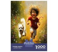 Boy Dog Run 1000 Piece Jigsaw Puzzle Bundle Joyful Outdoor Freedom Classic Jigsaw Puzzle Premium Cardstock Decompression Wall Decoration Gifts Women Men Senior Jigsaw Enthusiasts 52x38cm/1000pcs