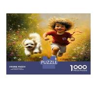 Boy Dog Run 1000 Piece Jigsaw Puzzle Bundle Joyful Outdoor Freedom Jigsaw Puzzle Extra-Thick Cardboard Jigsaw Puzzle Collector Mind Relaxation Office Break Travel 52x38cm/1000pcs