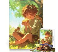 Boy Eating with Squirrels Teenagers 1000 Piece Jigsaw Puzzle Brain Development Mindful Escape Clean Join Festive Surprise (38X52CM)