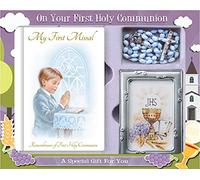 Boy First Holy Communion Gift Set Missal Book, Rosary Beads and Photo Frame C5175