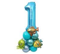 Boy First Year Birthday Balloon Stack Kits - Blue Under The Sea Theme Party Balloons, His 1st Birthday Party Decorations, Ocean Theme DIY Centerpiece Balloon Tower, Boy Cake Smash Decors