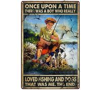 Boy Fishing Fishing Dog There was A Boy Who Really Loved Fishing and Dogs That was Me The End Vintage Style Tin Sign Metal Sign Metal Decor Wall Poster Wall Decor Door Plaque Tin Sign 8x12 Inch