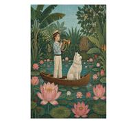Boy Flute Lotus Boat Jigsaw Puzzle 1000 Pieces in Wood, Assembly Challenge