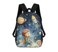 Boy Gazing at Rocket in Space Backpack, 3D Printed School Bag, School Lunch Bag, Travel Backpack, Friends Backpack, School Backpack for Girls And Boys 17inch