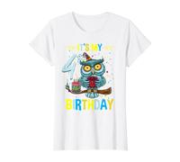 Boy Girl 4 Years Old Its My 4th Birthday Owl Birthday Value Graphic T-Shirt, Women, White, M
