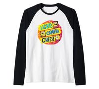 Boy Girl Dog Cat Mouse Cheese Lights Camera Cheese Raglan Baseball Tee