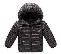 Boy Girl Winter Hooded Puffer Jackets Coats Light Weight Water Resistant Packable Padded Outerwear Jacket Coat - Black - Medium