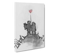 Boy & Girl with Red Balloon in Abstract Canvas Print for Living Room Bedroom Home Office Décor, Wall Art Picture Ready to Hang, 30 x 20 Inch (76 x 50 cm)