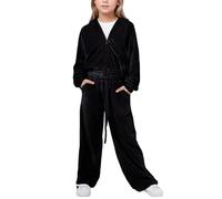 Boy Girls Fuzzy Velvet Jacket Sweat Suit Two Piece Track Sweatshirts Wide Leg Pant Sweatsuits Athletic Solid Hoodie Clothes Set Cute Zip Up Sweatsuits Black 11-12Y