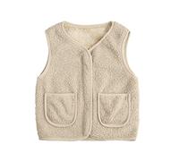 Boy Girls Sleeveless Jacket Full Zipper Soft Sherpa Fleece Vest with Pocket Solid Color Cute Teddy Coat for Toddler Kids Fall Winter Waistcoat Outerwear (White, 5-6 Years)