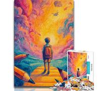 Boy Going to School 1000 Pieces Jigsaw Puzzles For Teens And Adults,Family Game Stress Reliever Difficult Challenge Artists Collection,Fine Art 38x26cm