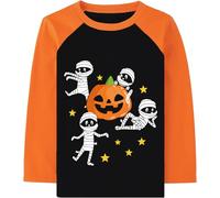 Boy Halloween Shirts Mummy Glow-in-The-Dark Girl Cotton Long Sleeve T-Shirt Toddler Kid Pumpkin Star Tee Top Clothes 2-3 Years