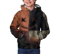 Boy Halloween Sweatshirts orror Outfit Ghostface Hoodie Girl Long Sleeve Warm Pullover Fall Wear Part Tops Fashionable Bat Print Sports Shirt Soft Pullover (Grey, 4-5 years)