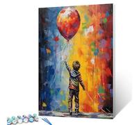 Boy Holding a Balloon Oil Painting Paint by Numbers Kits 16 x 20 inch Banksy Graffiti Canvas DIY Oil Painting Best Gift for Kids Students Adults Beginner with Brushes and Acrylic Pigment (DIY Frame)