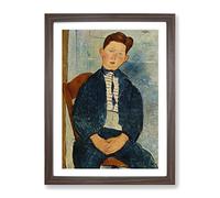 Boy In A Striped Sweater By Amedeo Modigliani Classic Painting Framed Print | A3 Walnut Framed Wall Art | Ready to Hang | Classic Historical Picture | Living Room Bedroom Lounge Office