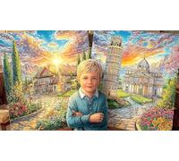 Boy-in-front-of-painted-scenes Jigsaw Puzzles 1000 Piece Recycled Paper Impossible Hard Difficult Great Gift Idea for Adults Educational Game Challenge 70x50/1000pcs