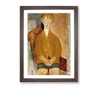 Boy In Short Pants By Amedeo Modigliani By Amedeo Modigliani Classic Painting Framed Print | A3 Walnut Framed Wall Art | Ready to Hang | Classic Historical Picture | Living Room Bedroom Lounge Office