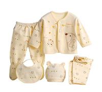 Boy Long Baby Tops+Hat+Pants Girl Outfit Set +Bib Sleeve 5PCS Girls Outfits&Set Layettes for Newborns Girls (Yellow, One Size)