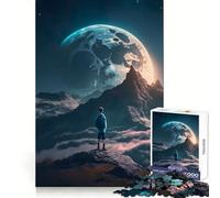 Boy Looking at The Moon Jigsaw Puzzles 1000 Pieces for Teenagers Thinking Skill Light Enjoyment Neat Edges (38x52cm)