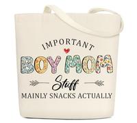 Boy Mom Canvas Tote Bags for Women New Mom Boy Mama Aesthetic Gifts for Mother's Day Baby Shower Christmas Cute Cotton Tote Bag for Shopping Work Reusable Grocery Shoulder Bag with Wide Strap - DH695