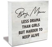 Boy Mom Less Drama Than Girls But Harder To Keep Alive Wood Box Sign Rusitc Wooden Box Sign Farmhouse Home Office Desk Shelf Decor 5x5 Inch