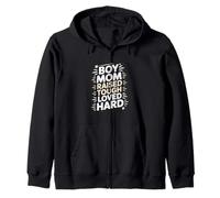Boy Mom Raised Tough Loved Hard Parenting Zip Hoodie