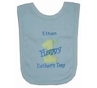 Boy My 1st Father’s Day Personalised Bib Individually Handmade in The UK with Embroidered Name. (Blue)