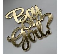 Boy or Girl? Cake Topper - Mirror Gold Acrylic Cake Charm, 3mm Thick, Premium Laser Cut Baby Gender Reveal Decoration