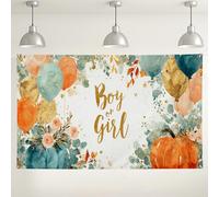Boy or Girl Floral Wall Backdrop, Watercolor Balloons and Pumpkin Party Decorations, Gender Reveal Indoor/Outdoor Picture Background for Photography Baby Shower Fall Events 71x43 Inch