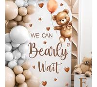 Boy or Girl Sign Gender Reveal Party Decorations He or She Decals Sign Peel and Stick Theme Decals Baby Shower Welcome Sign for Arch Decor (Brown We Can Bearly Wait Sign)