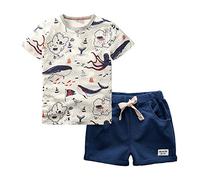 Boy Pirate Print T-Shirt Navy Shorts Set Kid 2Pcs Summer Outfit Clothing Set Whale 6T