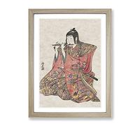 Boy Playing The Flute By Torii Kiyonaga Asian Japanese Framed Print | A4 Oak Framed Wall Art | Ready to Hang | Asian Nature Picture | Living Room Bedroom Lounge Office