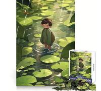Boy Pond during Rain Jigsaw Puzzles for Adults 1000 Thought Challenge Quiet Fun No Rough Edges Festive Present (50x75cm)