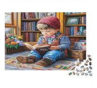 Boy Reading Book Jigsaw Puzzles 1000 Piece Recycled Paper for Adults Cozy Library Scene Puzzle Difficult Challenge Stimulate Brain Thinking Great Gift Idea 38x26cm/1000pcs