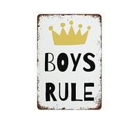 Boy Rule Art Boys Bedroom Wall Decor Boys Rule Wall Art Black and White Art Boy Nursery Wall Art Minimalist Wall Decor Funny Vintage Metal Tin Sign for Home Coffee Gift for Women Men 8x12 Inch