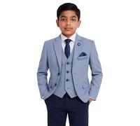 Boy’s Cotton Blazer Waistcoat Slim Fit 2 Piece Formal Wedding Suit Set in Blue Age 10 Years
