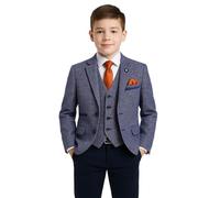 Boy’s Cotton Blazer Waistcoat Slim Fit 2 Piece Formal Wedding Suit Set in Dark Blue Age 15 Years
