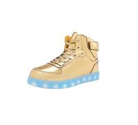 Boy’s Girl’s Light Up Trainers Kid’s Led High Top Sneakers Unisex Child LED USB Flashing Shoes for Boys Girls Gold