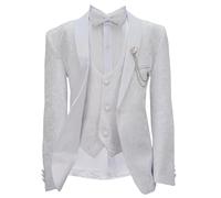 Boy’s Patterned Communion Tuxedo Suit Slim Fit 5 Piece Complete Occasion Outfit Set Harput 134 White, Age 9 Years UK
