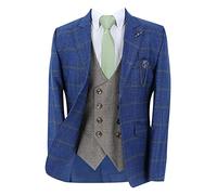 Boy’s Windowpane Check Slim Fit Blue Suit 3 Piece Set Special Occasion Birthday Wedding Dinner Prom Party Size 11 Years